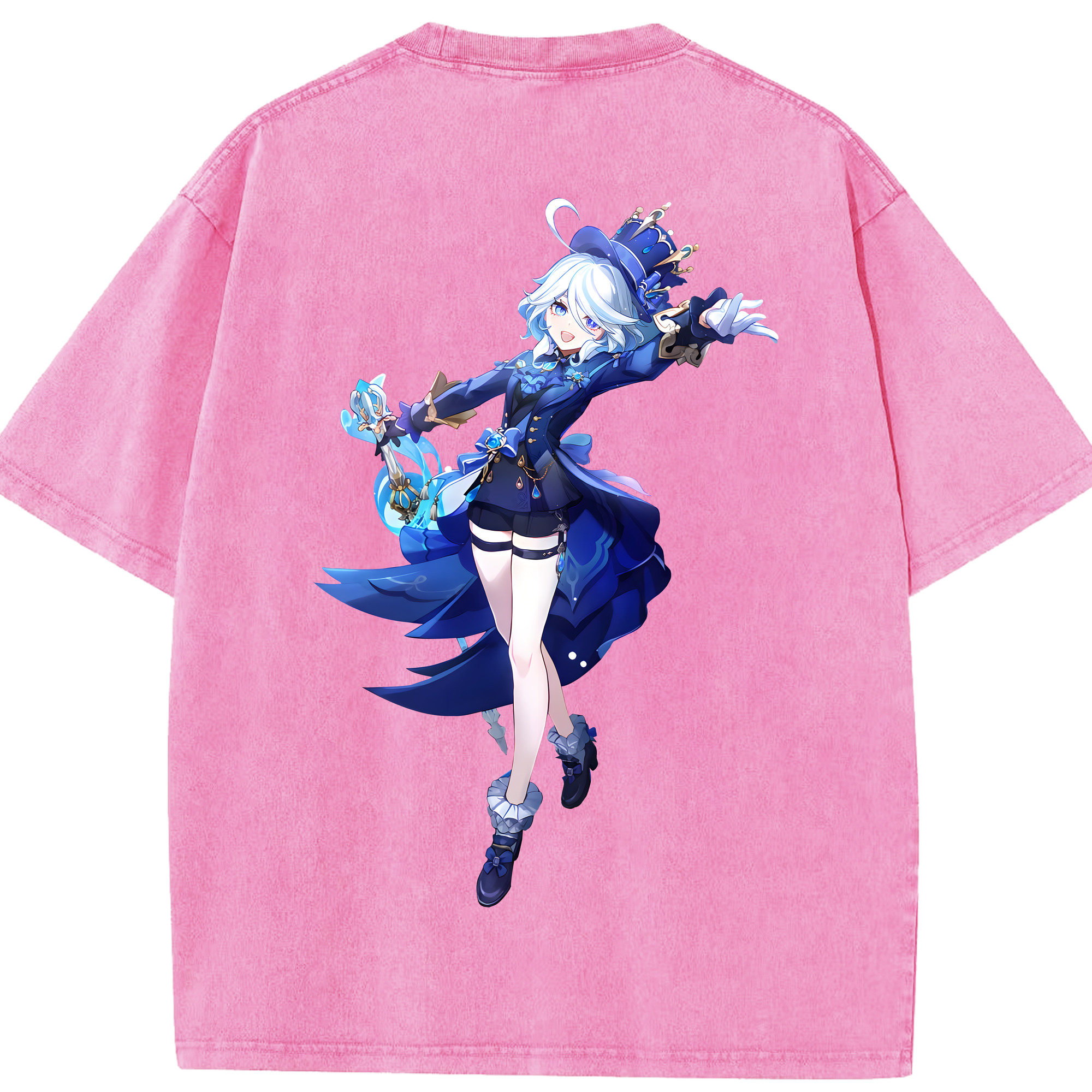 げんし神 フリーナ genshin Furina 綿100% ヴィンテージ風 半袖Tシャツ（背面プリント）
